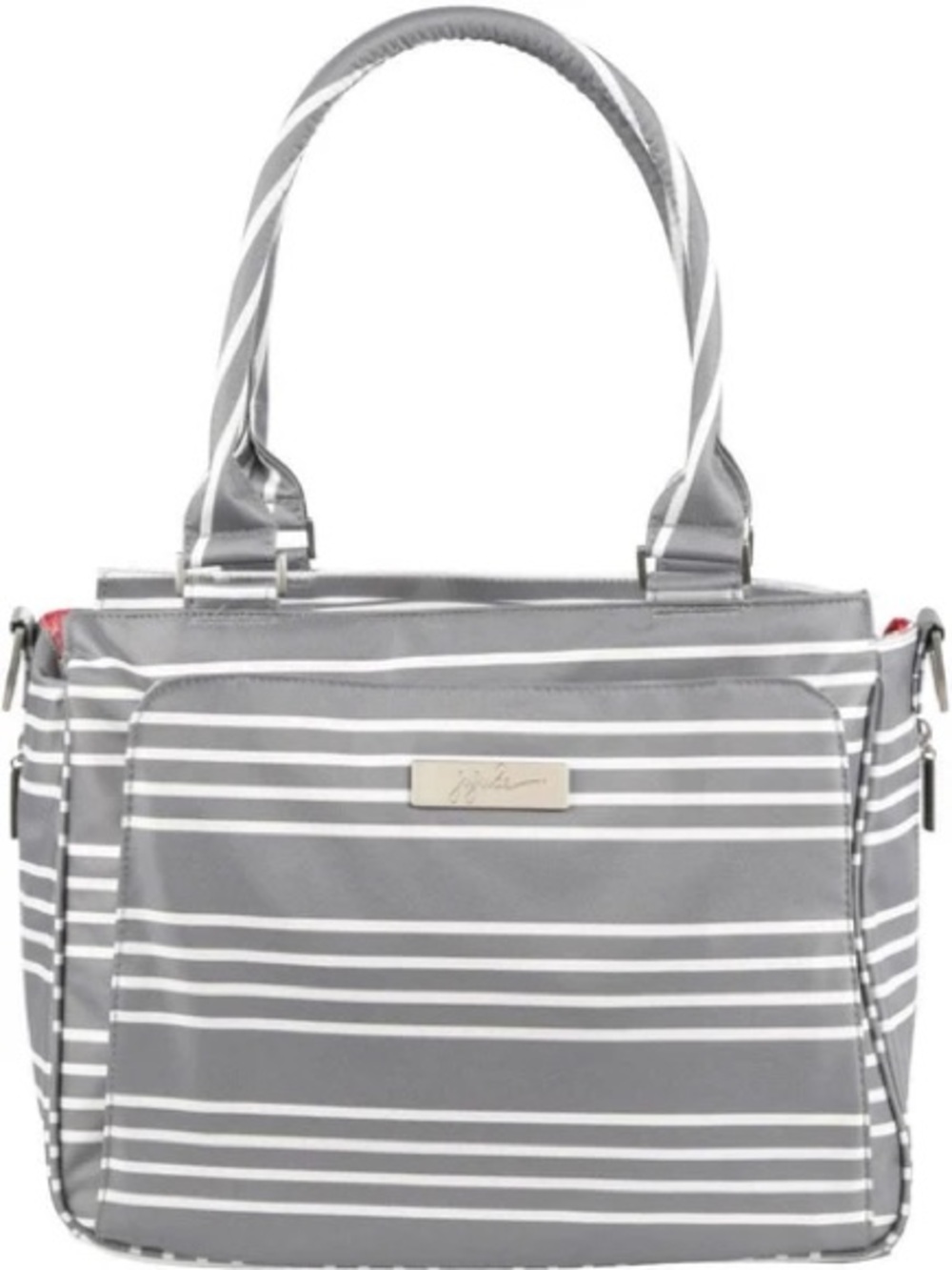 Ju-Ju-Be Gray White Striped Convertible Diaper Bag with Shoulder Strap